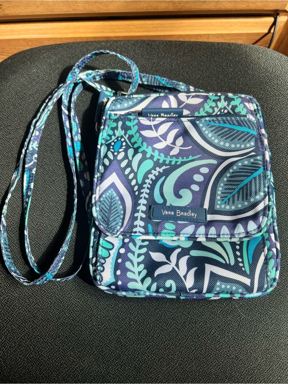 Vera Bradley Blue Teal Navy Floral Print Crossbody Bag
